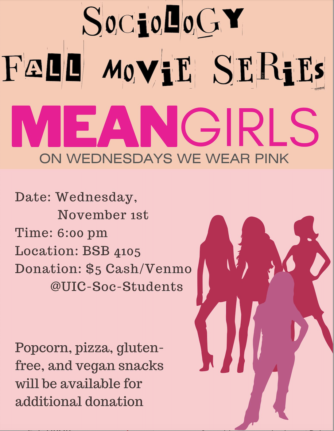 Sociology Fall Movie Series Mean Girls: On Wednsdays we wear pink flyer